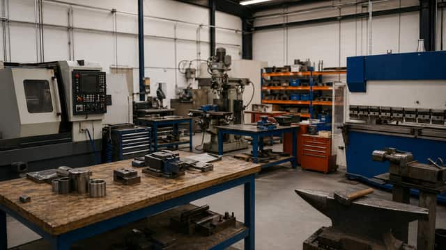 Business equipment and machinery at a commercial yard