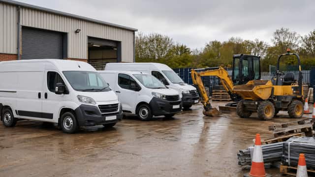 Commercial vehicle and plant equipment in a business yard